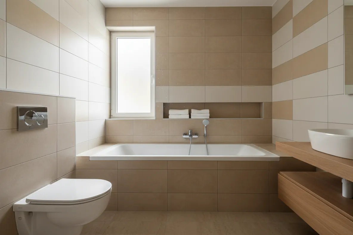 Banyo tadilatı sonrası küvet, armatür ve duvar seramikleri