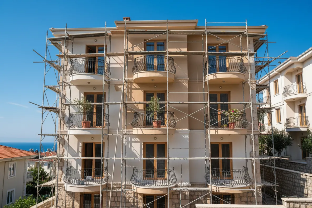 Dış cephe boya uygulaması sırasında çalışan ekip